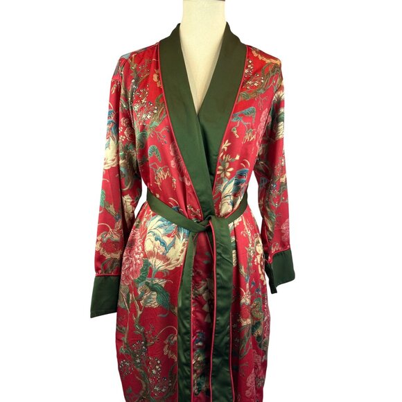 Pottery Barn Other - Pottery Barn Dahlia Floral Print Kimono Robe M Red Green 100% Polyester